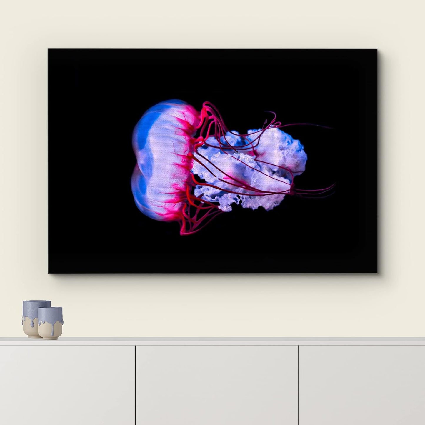 wall26 Canvas Print Wall Art Vibrant Purple Pink Jellyish Dark Ocean Nature Animals Photography Realism Rustic Scenic Landscape Wilderness Earth Colorful for Living Room, Bedroom, Office - 16"x24"