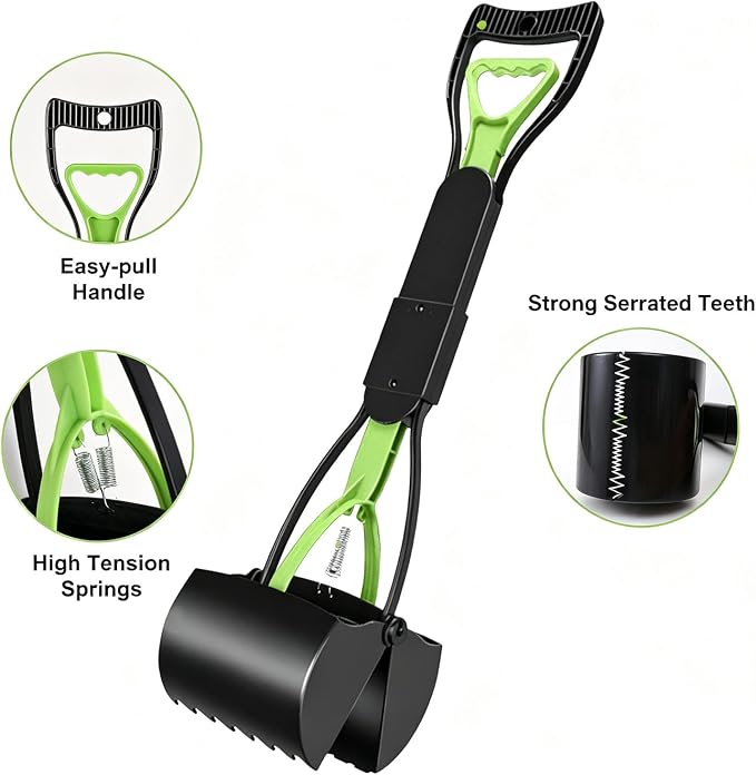 23.6" Pooper Scooper, Portable Dog Poop Pick Up Tool for Large Medium Dogs, Heavy Duty Pet Waste Cleaner for Yard, Lawns, Grass and Outdoor Green