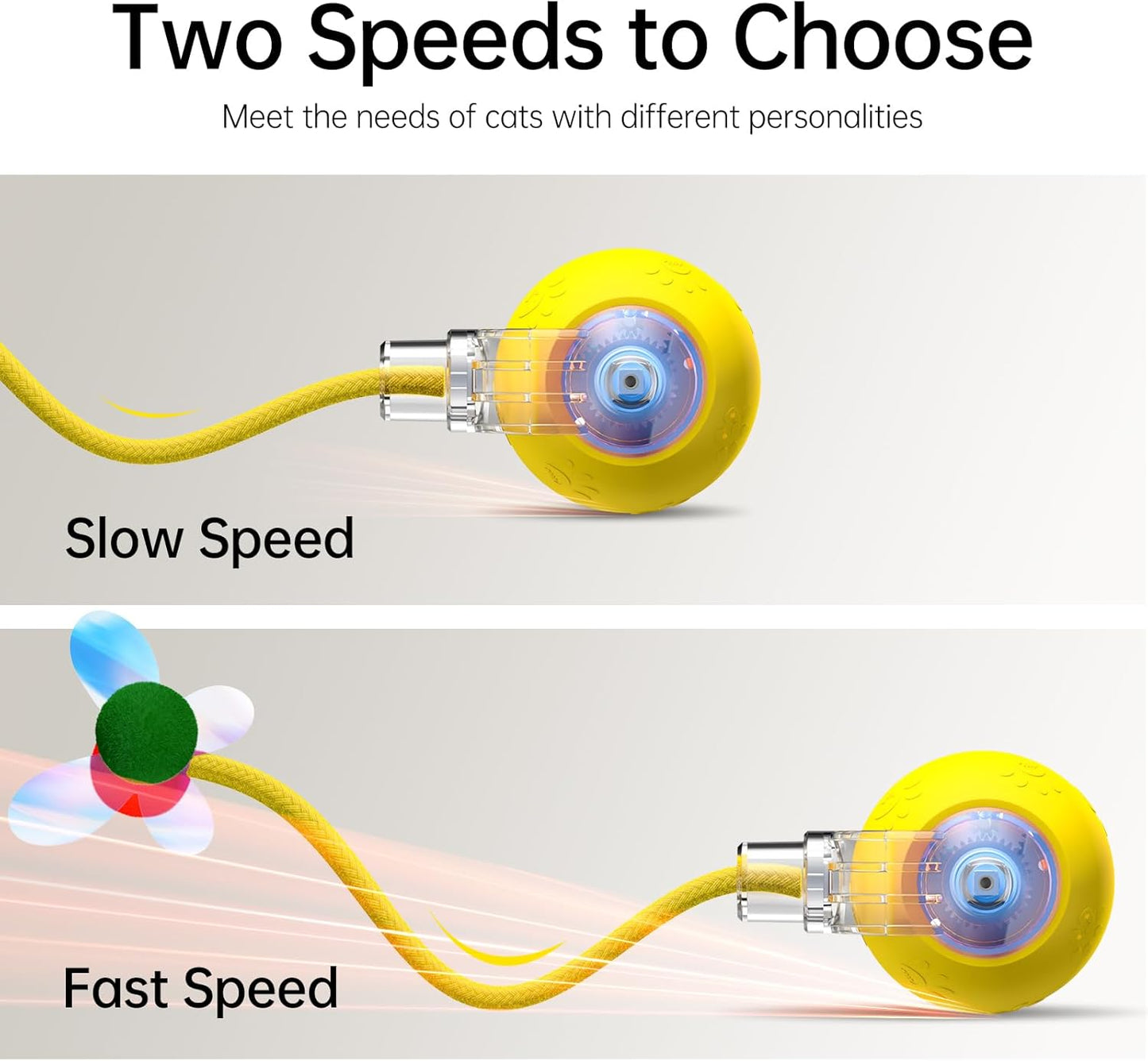 Interactive Cat Toys for Indoor Cats - Kitten Toy with Speedy Tail 2.0, Automatic Cat Toys for Bored Indoor Adult Cats, Motion-Activated, 2025 New Upgraded, USB Rechargeable (Yellow)