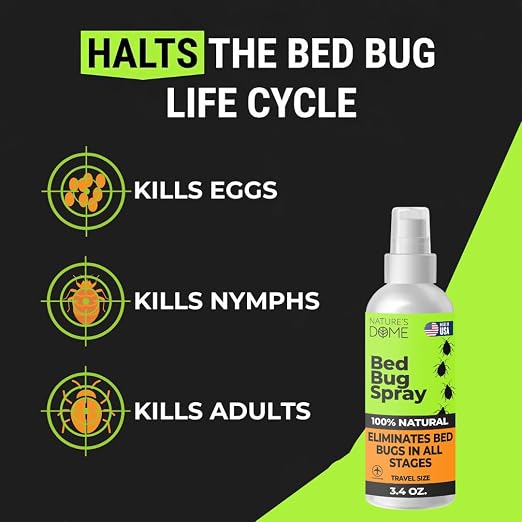 Nature's Dome TSA Approved Travel Bed Bug Spray (3.4 oz) Pack of 2 – Natural Bed Bug & Mite Killer, Destroys Eggs on Contact, Non-Staining for Hotel Mattresses & Luggage