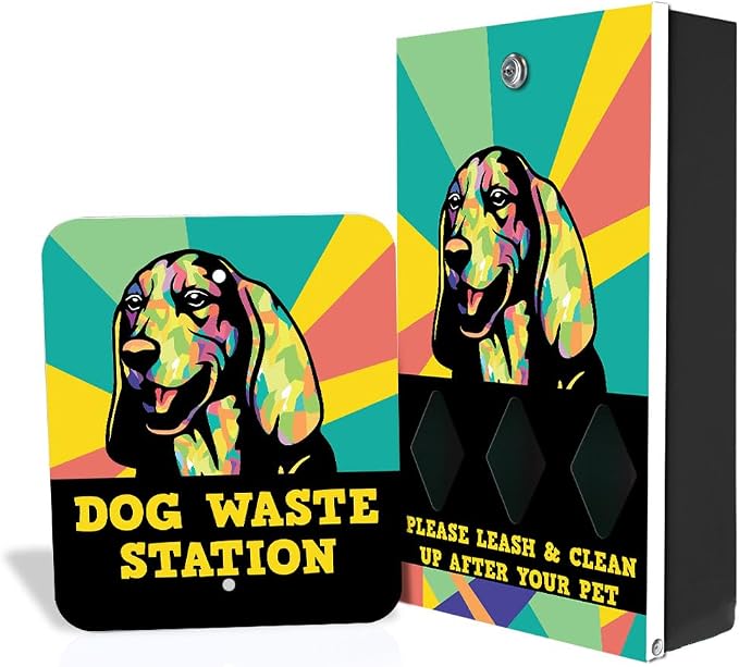 Zero Waste USA - DISPENSE-ART™ Dog Waste Station - Basset Hound | Commercial rust-proof aluminum station with UV artwork, 400 roll bags, 10-gallon can & 10-year warranty
