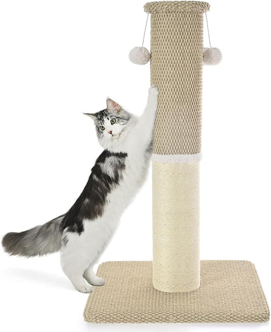 Made4Pets Tall Cat Scratching Post with Sisal & Carpet for Indoor Cats, 33" | Cat Scratcher with Wide Stable Base, Interactive Hanging Toys, Ideal for Adult Cats, Large Breeds and Full-Body Stretching
