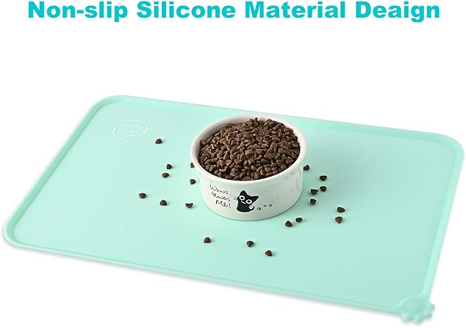 Silicone Waterproof Dog Cat Pet Feeding Mats, Non Slip, Easy Clean Pet Dog Cat Bowl Mats Placemat (24" x 16") Green