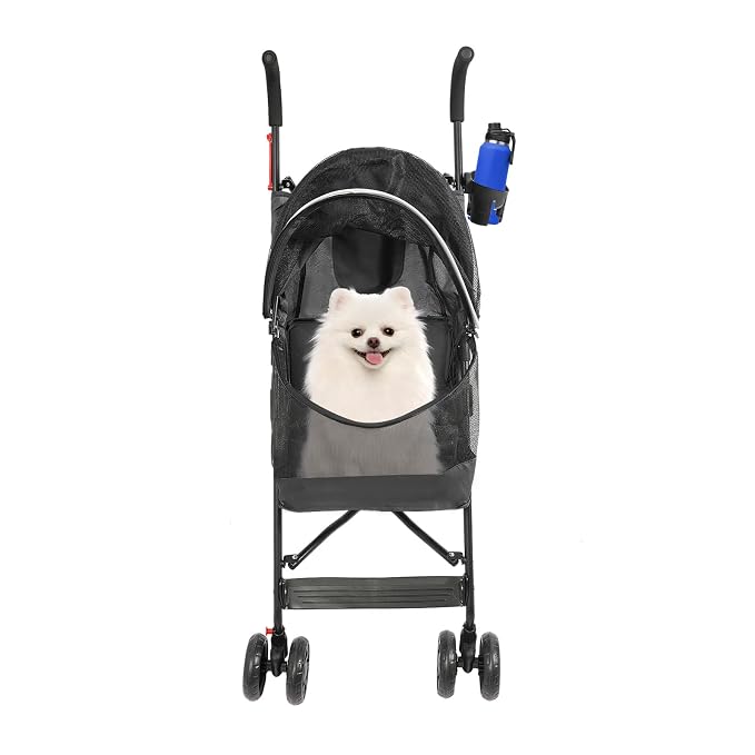Pet Stroller for Small Medium Dogs Cats up to 22 lbs, Lightweight Foldable Dog Stroller with 360° Wheels & Brakes, Safety Tether, Breathable Mesh, Removable Washable Cushion