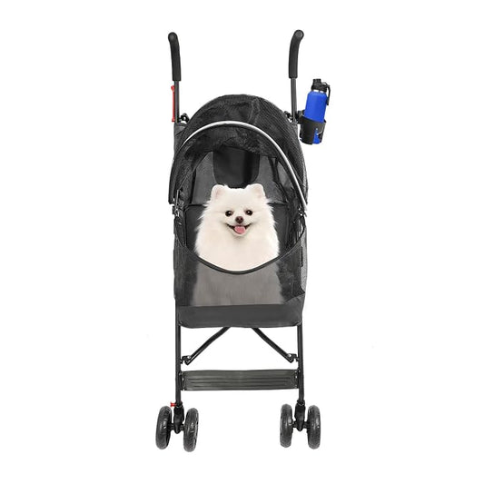 Pet Stroller for Small Medium Dogs Cats up to 22 lbs, Lightweight Foldable Dog Stroller with 360° Wheels & Brakes, Safety Tether, Breathable Mesh, Removable Washable Cushion