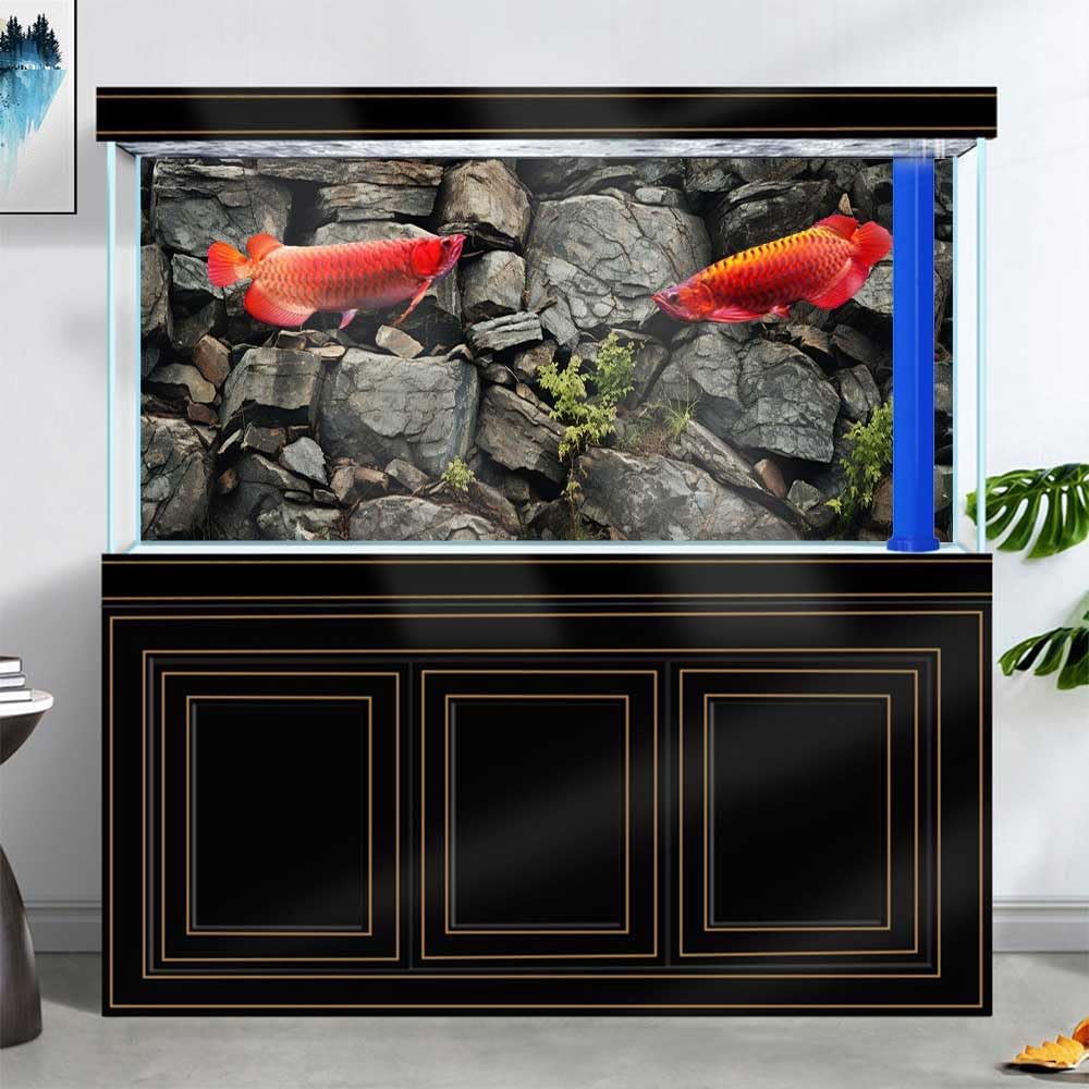 24X16IN Stone Aquarium Background, Rock Fish Tank Background, Natural Rocky Glass Terrarium Background with 8 EVA Double-Sided Tape