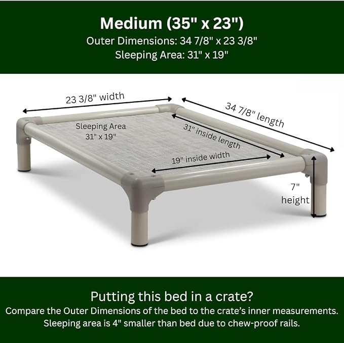 Kuranda Chewproof Elevated Dog Bed – 35" x 23" - Sunsure Textilene - Birch