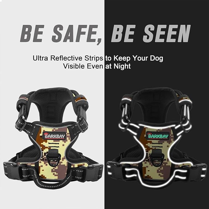 BARKBAY No Pull Dog Harness Front Clip Heavy Duty Reflective Easy Control Handle for Large Dog Walking(Desert camo,L) | Soft Padded No Choke With Handle,Easy On&Off,Adjustable Reflective For Walking Training Running(Desert Camo,L)