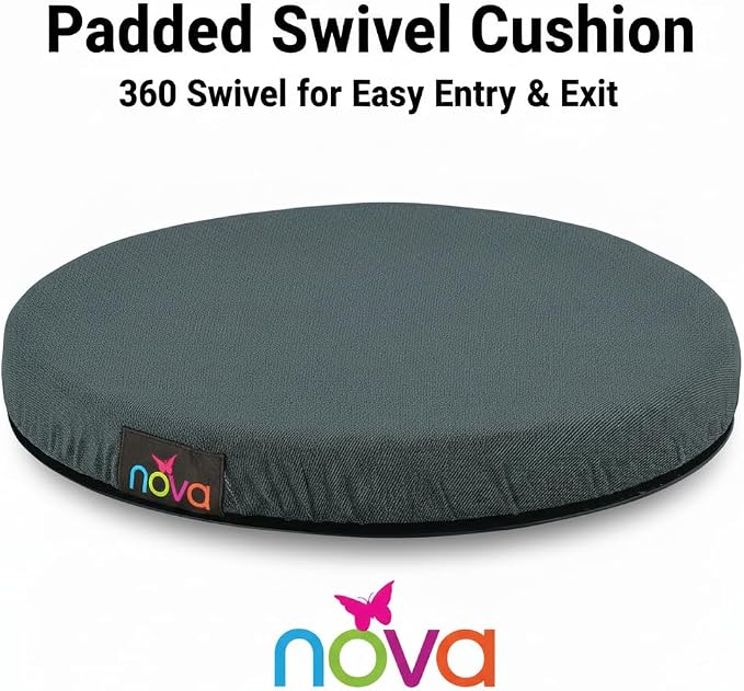 NOVA Padded Swivel Seat Cushion 360° Rotating Car Mobility Aid – Easy Entry & Exit for Chair, Auto, Home – Hip & Back Pressure Relief – Non-Skid Base, Washable Cover