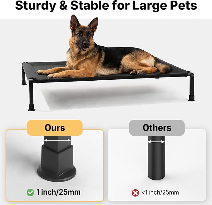 Veehoo Elevated Dog Bed with Fluffy Plush Bolster Cushion, Dog Couch Bed | Cooling Raised Dog Bed for Large Dogs, Washable Orthopedic Pet Cot with Removable Mat, Breathable Mesh, Non-Slip, 42", Black