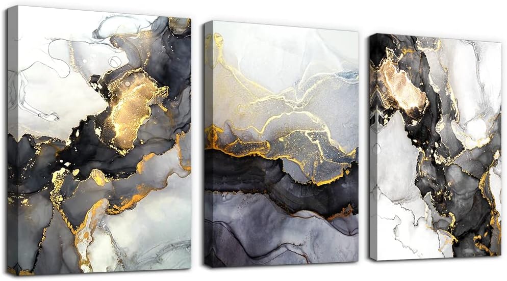 AHUASJART Abstract Canvas Wall Art For Living Room Boho Decor Bedroom Fashion Decors Office Ink Paintings 3 Pcs Framed Pictures Artwork Bathroom Home 16x24''