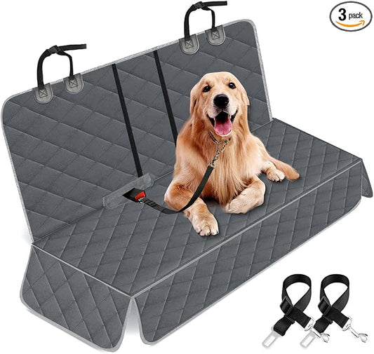 Yuntec Dog Car Cover for Back Seat Pet Car Seat Cover Protector Waterproof Rear Seat Cover Nonslip Bench Car Seat Cover fits Middle Armrest for Most Cars Trucks SUVs (53” Width) - Grey