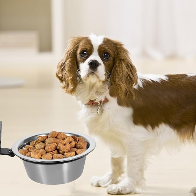ULTECHNOVO Wall Mounted Elevated Dog Bowl Stainless Steel Single Feeder | Floating Raised Food Water Station Stand for Pet Crate & Farmhouse Kennel