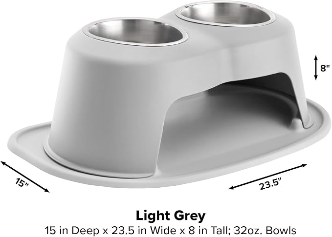 WeatherTech Double High Pet Feeding System - Elevated Dog/Cat Bowls - 8 inch High Light Grey (DHC3208LGLG)