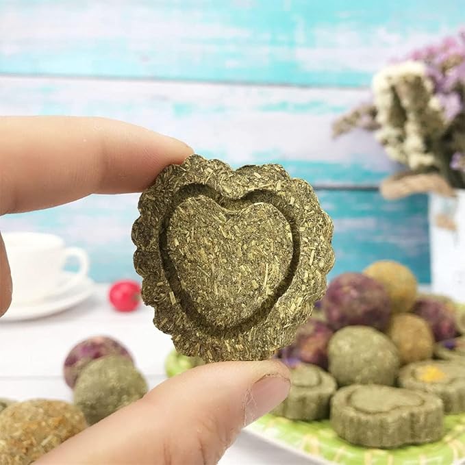 36Pcs Bunny Chew Toys,Natural Timothy Hay Handmade Grass Cakes Molar Treats for Bunny Chinchilla Guinea Pig Dwarf Rabbit Improves Teeth Health