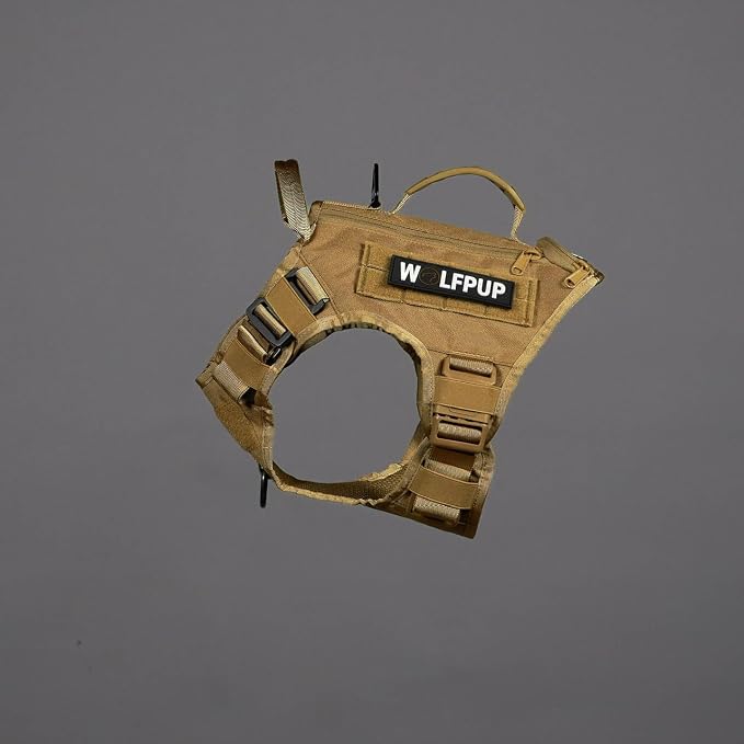 WOLFpak Tactical Dog Vest Harness No Pull Breathable MOLLE(Khaki, Large) | Dual Grab Handles, 1000D Nylon, Four-Point Adjustment, MOLLE Attachment Panels, Three Storage Pockets, Metal Alloy Buckles
