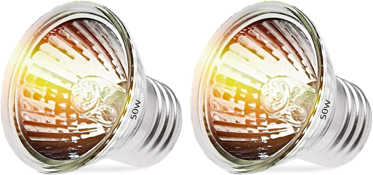 50W Reptile Heat Lamp Bulbs - UVA UVB Bulbs- Light Turtle Heat Lamp for Reptiles and Amphibian Tanks, Terrariums and Cages - 110V Turtle Reptile Heat Bulbs with E26 Screw Cap Base 2-Pack