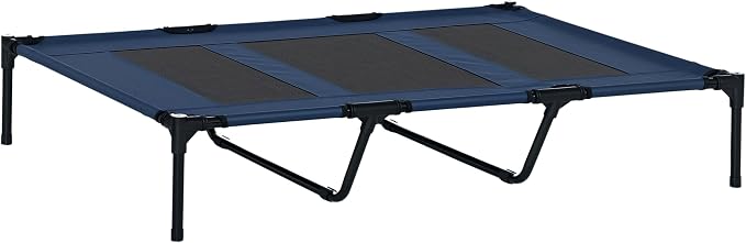 PawHut XL Elevated Dog Bed Outdoor Raised Dog Bed w/Carry Bag Dark Blue | Portable Pet Cot, Metal Frame, Breathable Mesh, Indoor and Outdoor