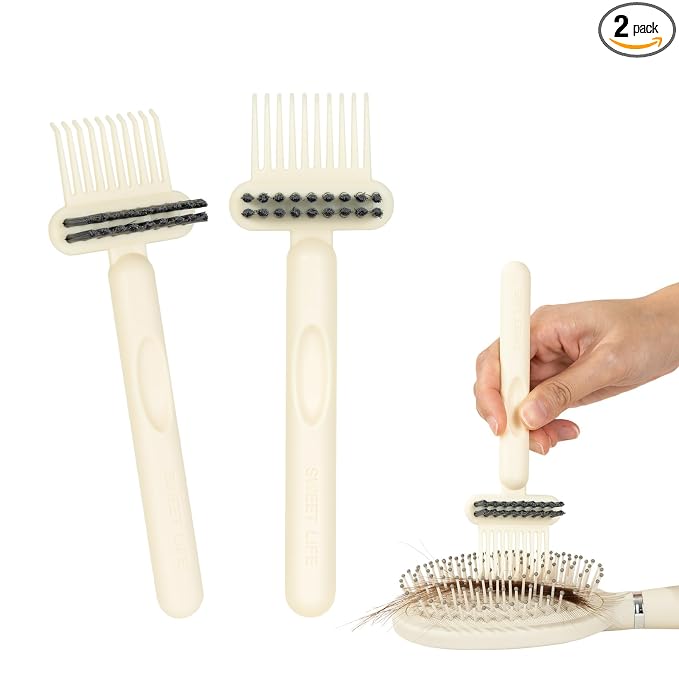 RHOS 2-in-1 Hair Brush Cleaner Tool, Comb Cleaner for Removing Hair and Dust, Ideal for Home, Salon Use (2 Pack - Beige)