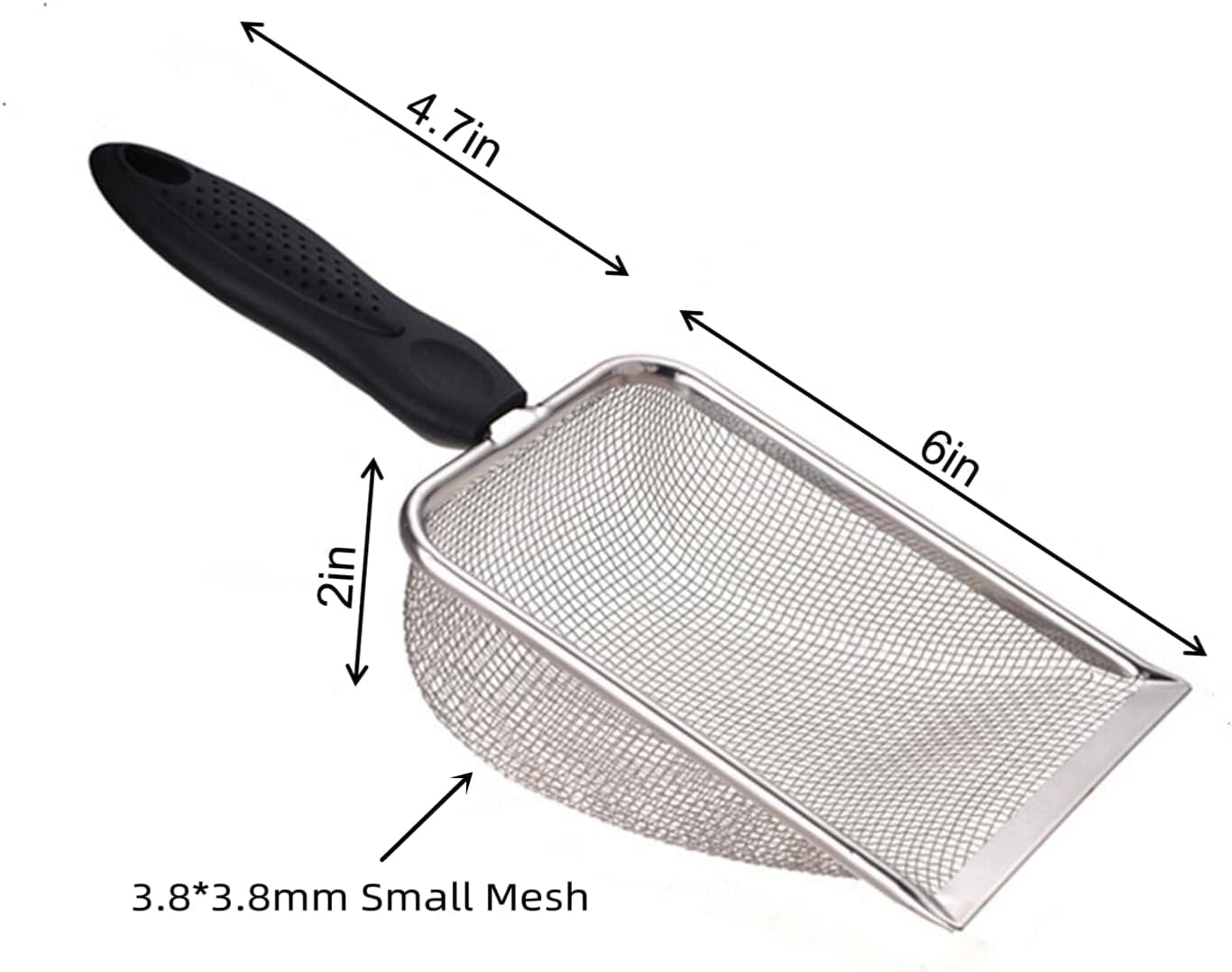 Cat Litter Scoop Stainless Steel Mesh Scooper Long Handle Deep Shovel Non-Stick Coated Metal Litter Scoop for Litter Box Kitten Pooper Lifter (Hole:3.8mm/Regular Cat Litter Scoop)