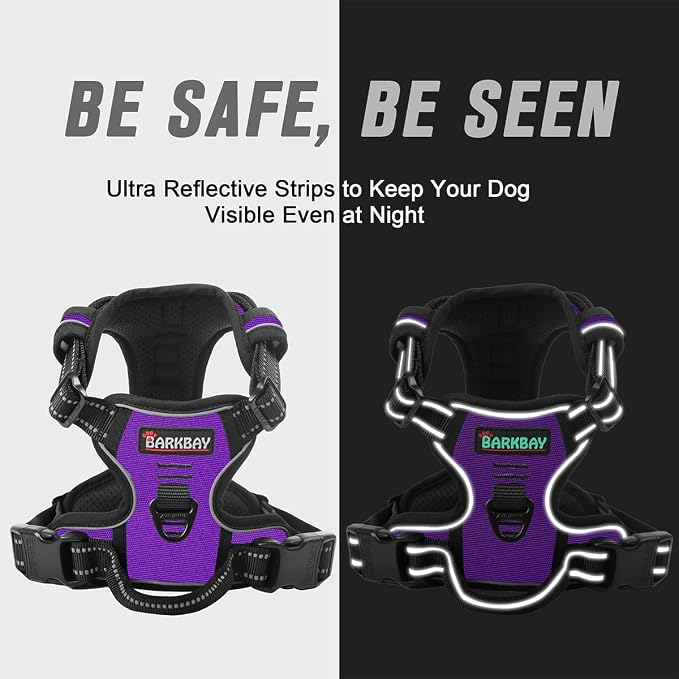 BARKBAY Dog Harness No Pull for Small Sized Dog Front Back Clips,Dog Vest | Soft Padded No Choke With Handle,Easy On&Off,Adjustable Reflective For Walking Training Running(Purple,S)