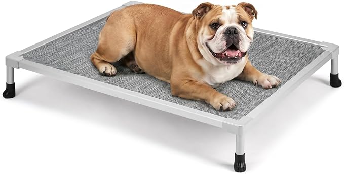 Veehoo Chew Proof Elevated Dog Bed, Silver Aluminum Dog Cot, Pre-Assembled | Cooling Raised Dog Bed for Small Medium Dogs, Indestructible Dog Bed for 36" Crate, Breathbale, Non-Slip Feet, Indoor Outdoor