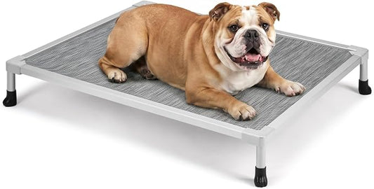 Veehoo Chew Proof Elevated Dog Bed, Silver Aluminum Dog Cot, Pre-Assembled | Cooling Raised Dog Bed for Small Medium Dogs, Indestructible Dog Bed for 36" Crate, Breathbale, Non-Slip Feet, Indoor Outdoor