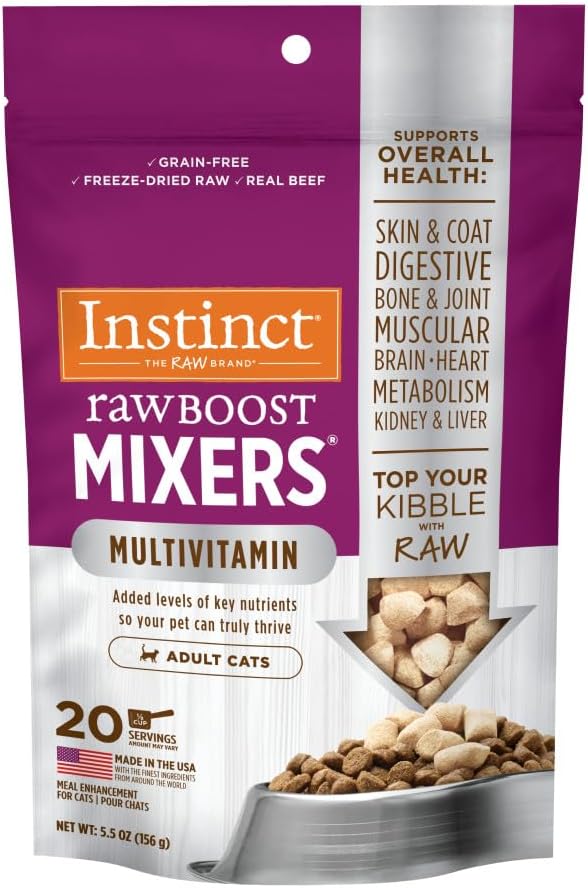 Instinct Raw Boost Mixers, Freeze Dried Cat Food Toppers with Functional Ingredients, Grain Free, Real Beef - Multivitamin for Adults, 5.5 oz Bag