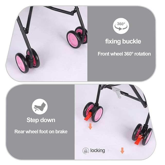 Pet Stroller for Small Dogs Medium Dogs 33lbs, Dog Pram Ultra Light - only 3.5 kg, Dog Stroller Pet Pram with 4 Wheel Foldable/Storage Basket/Cup Holder-P07 (Hot Pink)