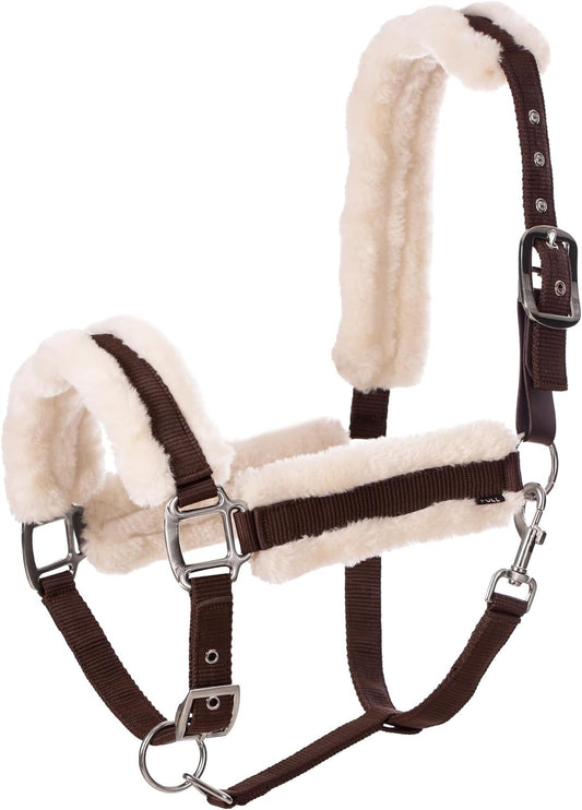 Equinavia Valkyrie Soft Ultra Fleece Padded Adjustable Breakaway Horse Halter - Brown/Ivory White - Cob
