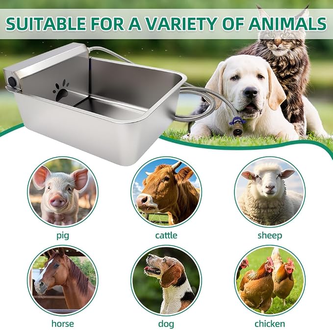 Automatic Dog Water Bowl Dispenser 23L Large with Hose & Adapter | Stainless Steel, Rustproof,Large Capacity, Self Filling, with Float Valve,No Mass, No-spill,outdoor,for Cat,Livestock,Chicken