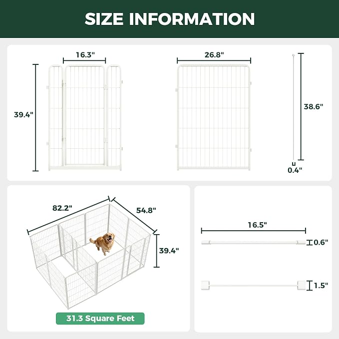 FXW Homeplus Indoor Dog Playpen with Divider Connectors, 40" H, 12 Panels | Calm Indoor Play Area, Two-Zone Layout, For Medium & Large Dogs, Patented