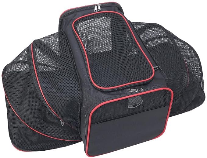Expandable Cat Carrier Pet Carrier with 2 Extensions,Airline Approved Soft-Sided Portable Dog Travel Washable Carrier for Kittens,Puppies,Removable Soft Plush Mat (Black Red, Medium)