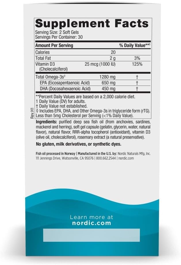 Nordic Naturals Ultimate Omega-D3, Lemon Flavor - 60 Soft Gels - 1280 mg Omega-3 + 1000 IU Vitamin D3 - EPA & DHA - Promotes Brain, Heart, & Immune Health - 30 Servings