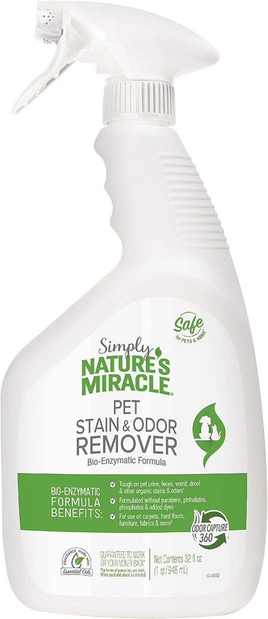 Nature's Miracle Simply Pet Stain and Odor Remover, 32 Ounce, Made with 86% Plant-Derived Surfactants