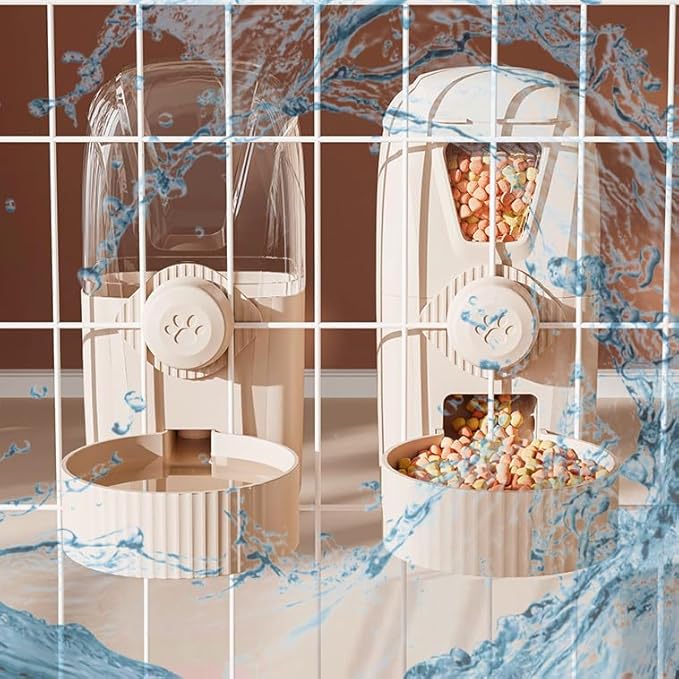 Hanging Cage Automatic Pet Food Water Dispenser 34oz, Large Capacity Feeder Gravity Refill Food and Siphon Suction Water Set for Dog Cat Rabbit Chinchilla and Ferret (Food and Water Dispenser)