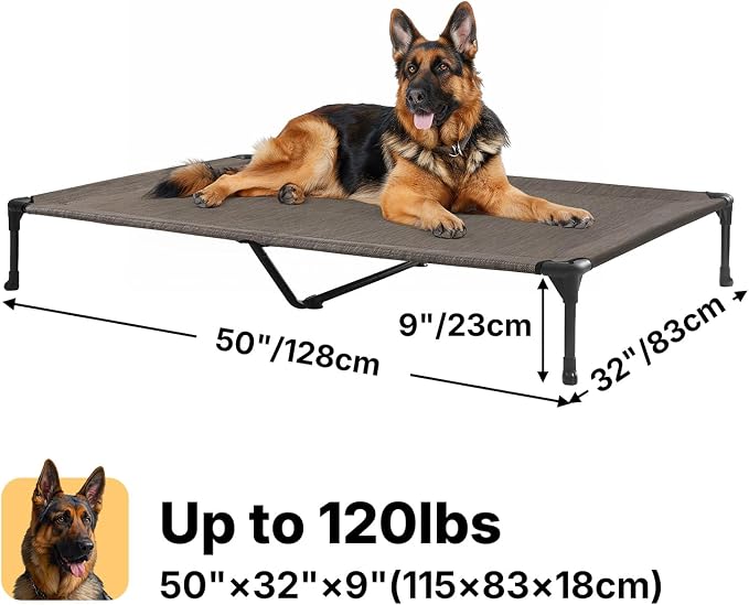 Veehoo Outdoor Elevated Dog Bed Large Sized Dogs, Cooling Raised Dog Cots | Off-ground training platform, portable camping hammock, breathable mesh, easy to clean, no-tool setup, 49"x33", Brown