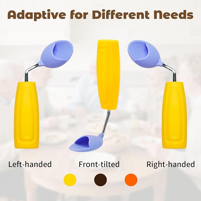 Anti-Tremor Spill Shield Spoon for Hand Tremors Parkinsons, Weighted Adaptive Utensils with Large Enclosed Scoop, Ergonomic Non-Slip Handle, Dishwasher Safe (Yellow, Right Spoon)