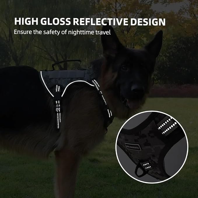 Tactical Dog Harness with Leash for Large Dogs, No Pull Adjustable Dog Harness, Reflective K9 Working Pet Vest for Walking, Training (Camouflage Grey, S)
