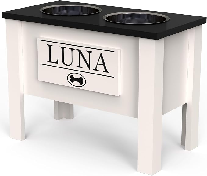 Elevated Dog Bowls for Large Dogs, Personalized Food Stand for Large Breed | Farmhouse Style, Elevated Wood Stand, Storage Container, Stainless Steel Bowls, Raised Anti-Slip Feeder, Made in USA