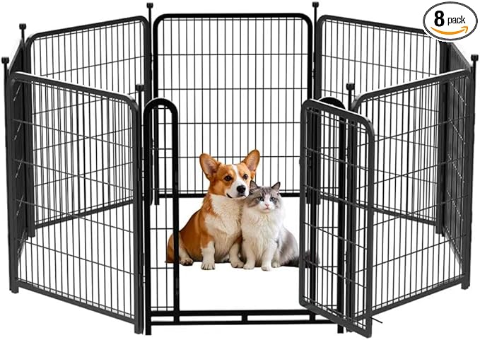 Explovehike 8 Panels Garden Fence with Gate, 48 in(H) X17.7 Ft(L) Wide Door Low Threshold, Heavy Duty Dog Fence Outdoor for Yard, Outdoor Dog Fence, Fencing for Garden Beds