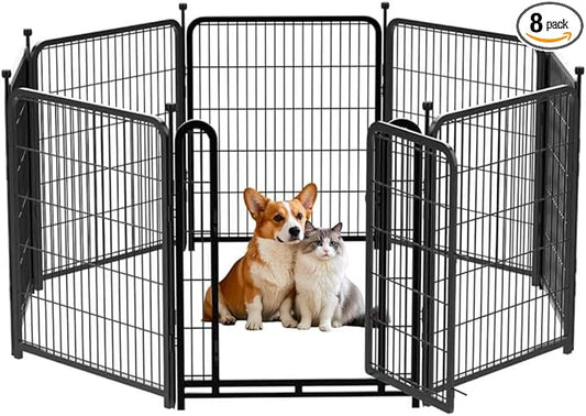 Explovehike 36 inch High, 8 Panels Total 17.7 Ft(L) Tall Garden Fence for Dogs, Wide Door Low Threshold Temporary Fence, Fencing for Garden Beds, Dog Fence Outdoor for Yard