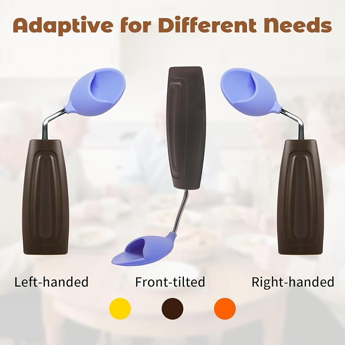 Anti-Tremor Spill Shield Spoon for Hand Tremors Parkinsons, Weighted Adaptive Utensils with Large Enclosed Scoop, Ergonomic Non-Slip Handle, Dishwasher Safe (Black, Right Spoon)