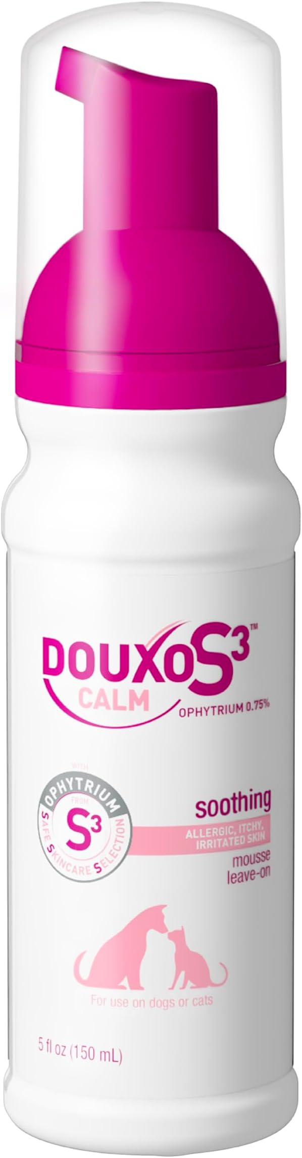 Douxo S3 Calm Mousse, Contains 0.75% Ophytrium, Soothing, For Itchy, Irritated or Allergic Skin, For Dogs and Cats, 5.1 fl. oz. (150mL)