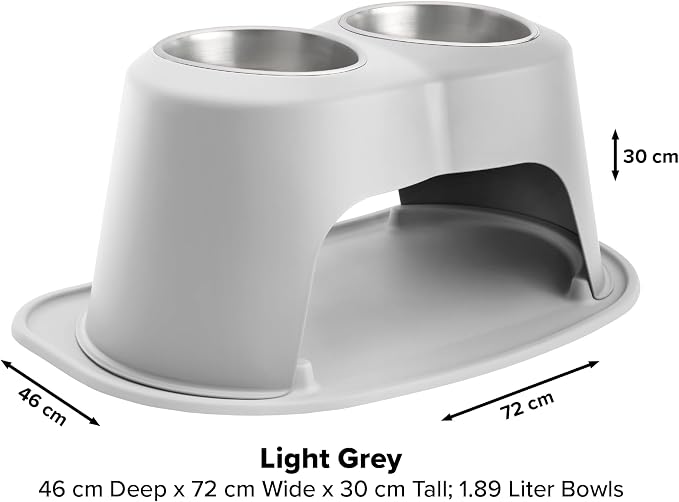 WeatherTech Double High Pet Feeding System - Elevated Dog/Cat Bowls - 12 inch High Light Grey (DHC6412LGLG)