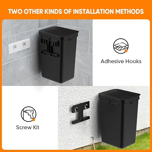 Moryimi Dog Poop Trash Can Outside 3.1 Gallon | Dog Waste Trash Can with Trash Bag Dispenser, Outdoor Dog Poop Trash Can with Lid, Black Hanging Trash Can for Fence, Garbage