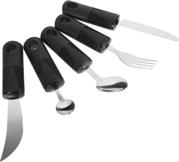 Healifty Adaptive Utensils Set Weighted Utensils for Hand Tremors Non-Slip Tableware with Tpr Handle Elderly Tableware for Arthritis 8.26 X 1.25 X 0.78 in