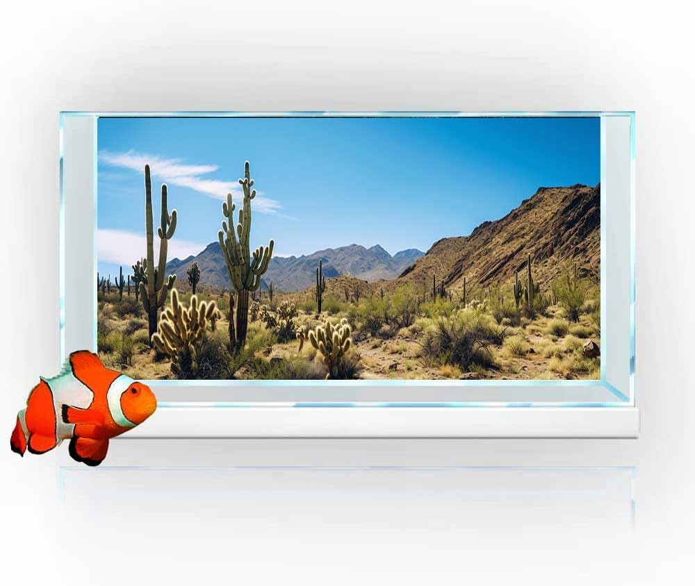Reptile Habitat Background, Retro Desert Oasis Cactus Terrarium Background 36X24 in Background with 8 EVA Double-Sided Tape