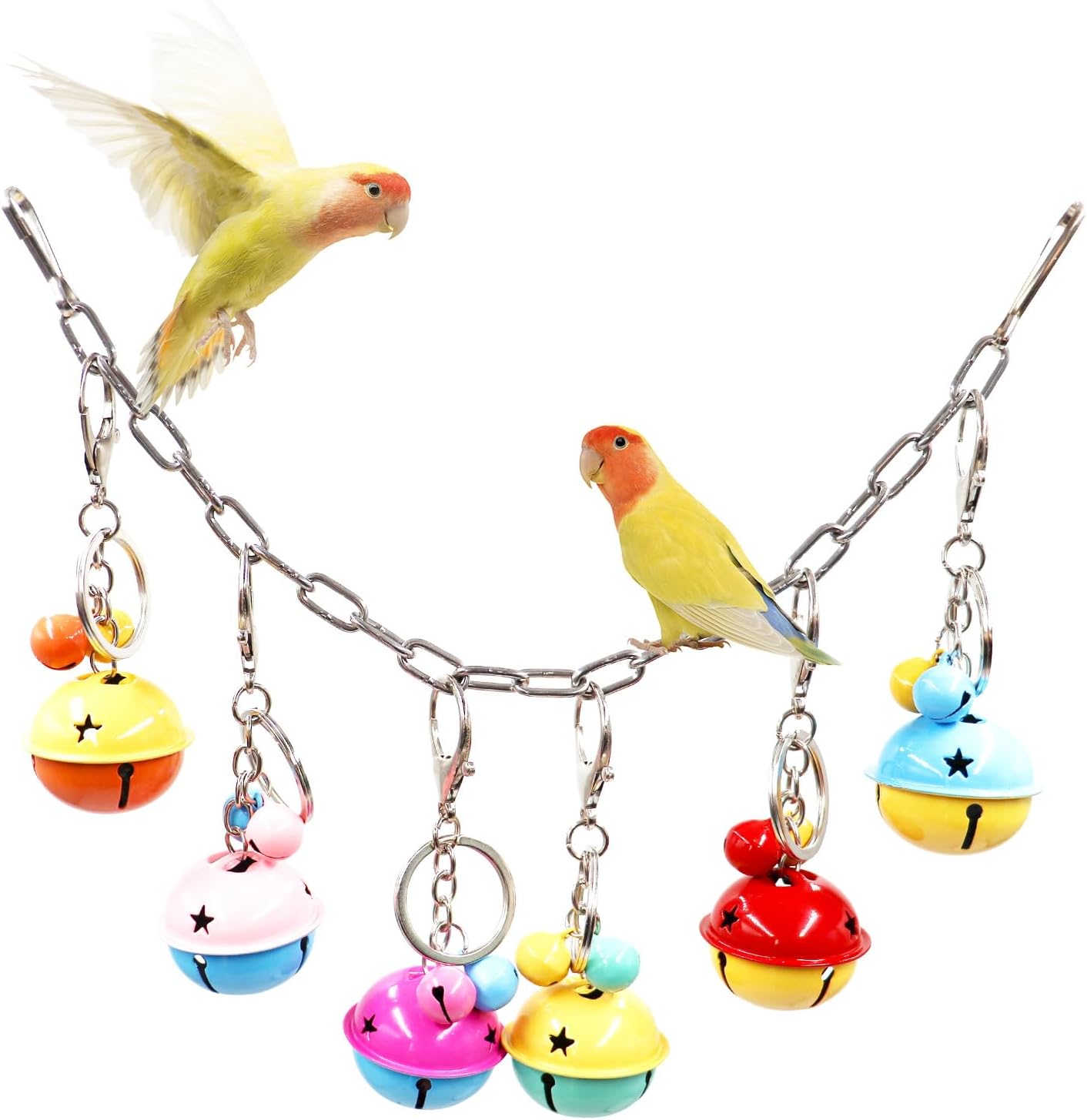 Oooct Bird Swing Bells Toys, Colorful Parrot Metal Bells, Hanging Bird Chewing Toys, Bird Cage Accessories, Suitable for Small to Medium Birds Budgie Lovebirds Conures Parakeets Cockatiels Rats