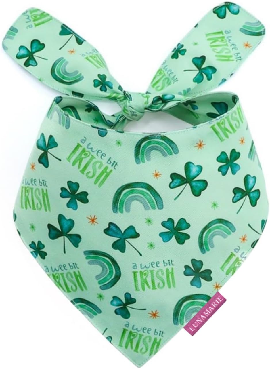 LunaMarie - Luxury Pet Birthday Bandanas -Premium & Silky Poly Fabric | 100% Handmade | Custom Shape Dual Layered (A Wee Bit Irish, Small)